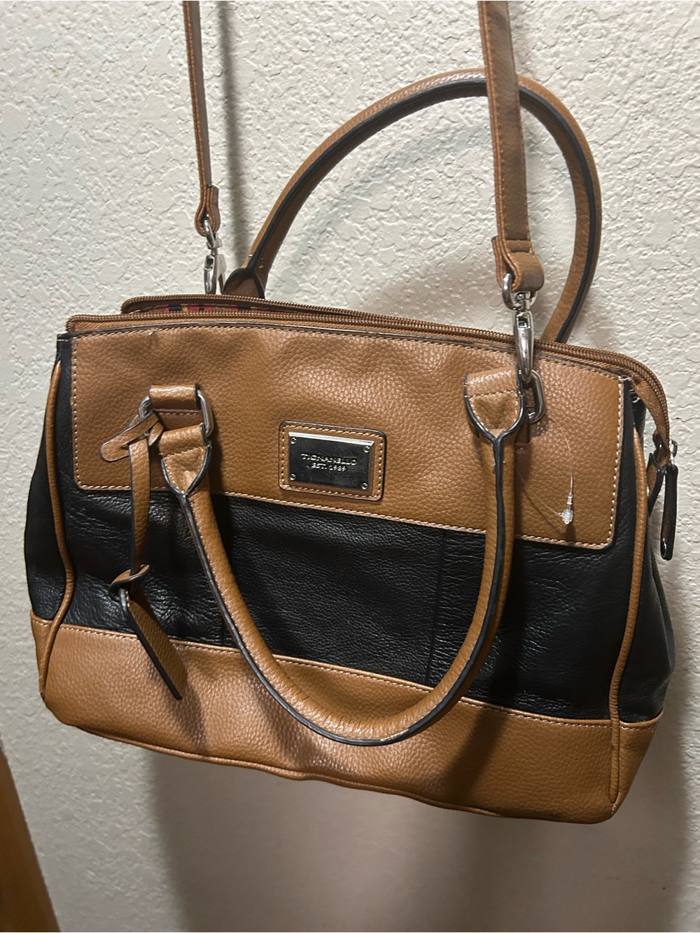 Tignanello Two-Tone Tan and Black Crossbody Satchel
